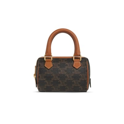 CELINE MINI BOSTON BAG TRIOMPHE IN TRIOMPHE CANVAS AND LAMBSKIN 195112BZJ.04LU (14*9.5*8cm)